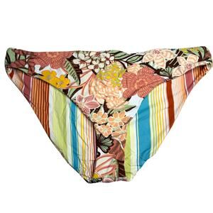 ROXY Reversible Floral Striped Playa Paradise Hipster Bikini Bottoms Size XL New